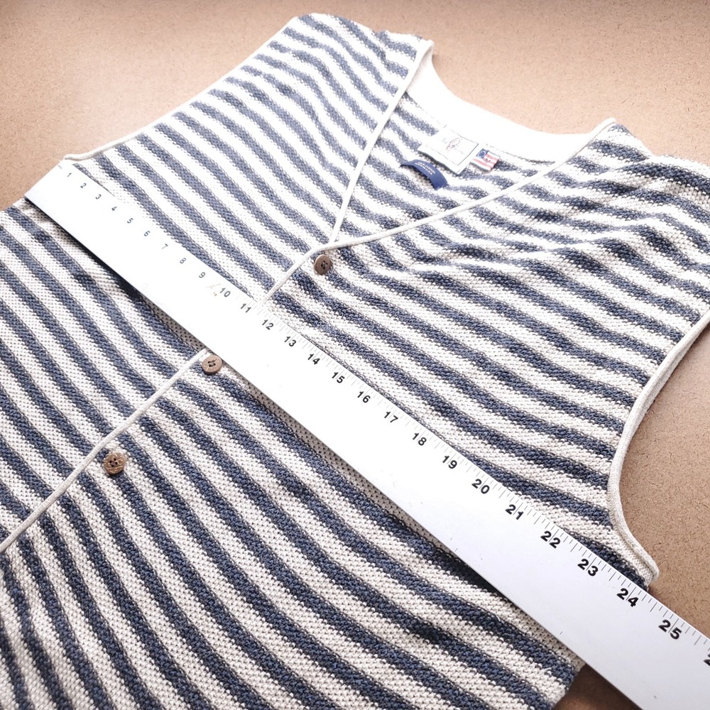 VTG Old Glory Striped Knit Button Up Vest Women M Blue White Vintage 90s Coastal - Picture 4 of 9
